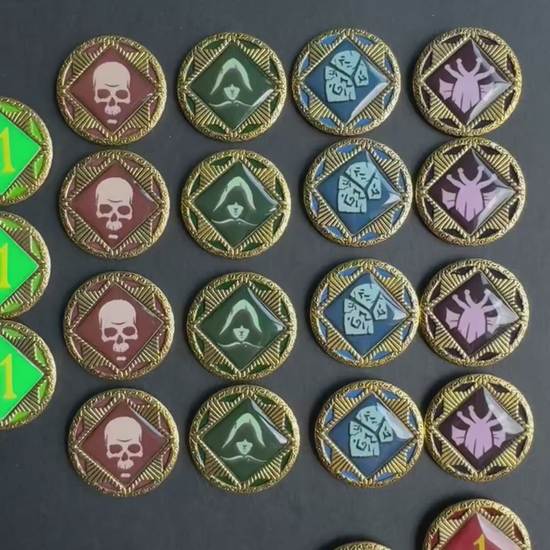 74x Metal Chaos Tokens, Frost Bless & Curse Token Upgrades for Arkham Horror LCG, New Design for 2024 (Double Sided)