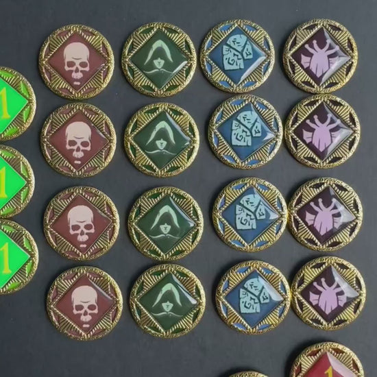 74x Metal Chaos Tokens, Frost Bless & Curse Token Upgrades for Arkham Horror LCG, New Design for 2024 (Double Sided)
